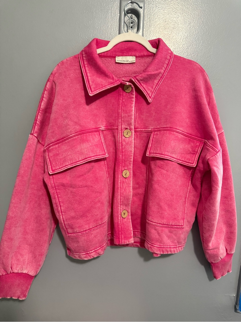 Zenana Washed Pink Shacket - Picture 2 of 6
